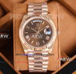Swiss Replica Rolex Day Date 40 Brown Roman Dial Rose Gold 2836 Watch
